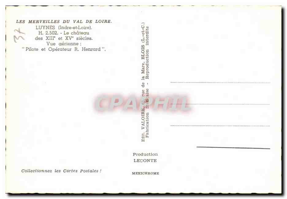 CPM Les Merveilels Du val de Loire Luynes Le chateau — Rückseite