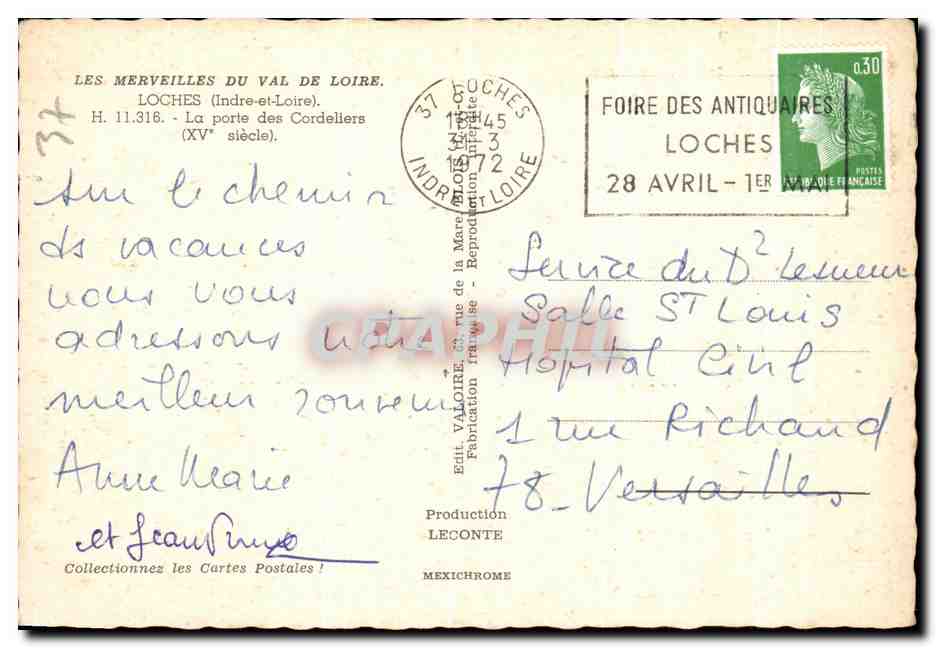 La porte des Cordeliers — Loches (Indre-et-Loire) — Édit. Valoire, n° 11.316 — Reverso