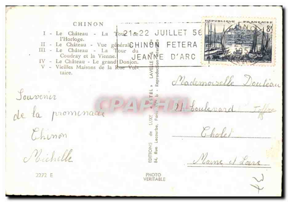 Chinon — vue panoramique et monuments — Éditions Lavelle, n° 2272 E — Reverso
