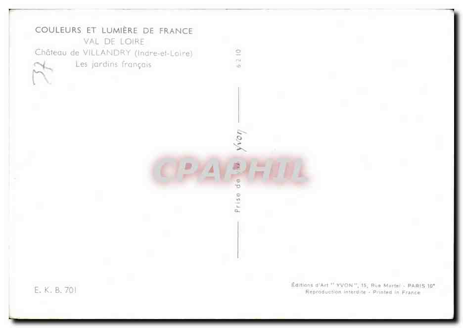 CPM Couleurs Et Lumiere De France Val De loire Chateau de Villandry  — Verso