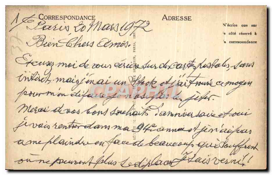 CPA Tours Abide de la Cathedrale — Rückseite