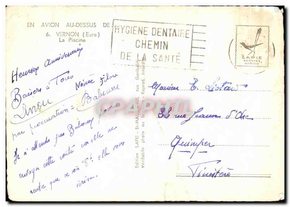 CPM Avion Au Dessus de Verdon La Pisciene — Reverso