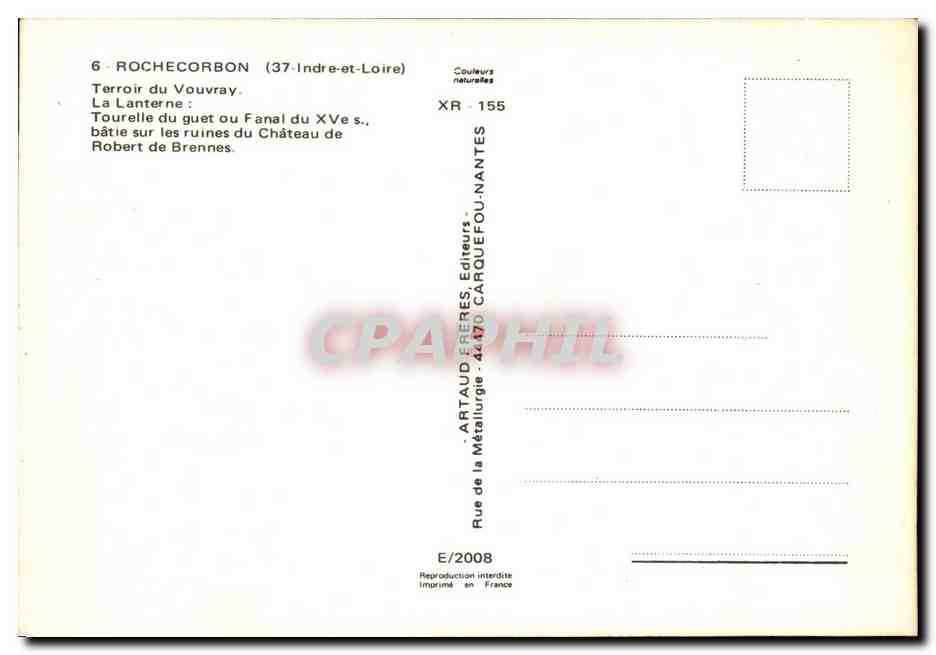 CPSM Rochecorbon Terrior du Vouvray La Lanterne Tourelle du guet ou Fanal  — Rückseite