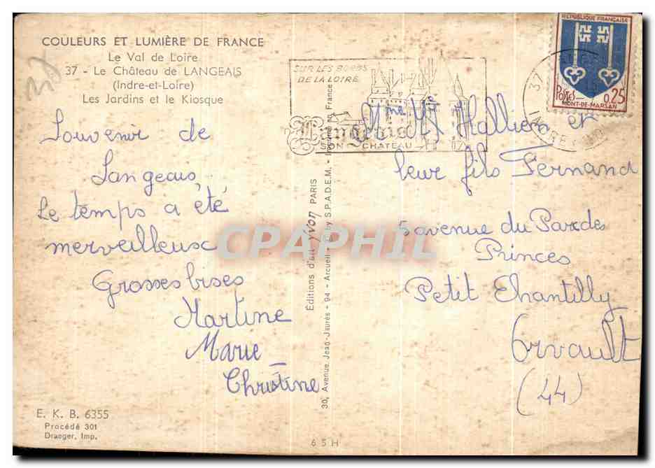 Le Château de Langeais — Les Jardins et le Kiosque — Éditions J. J. Draeger — Back