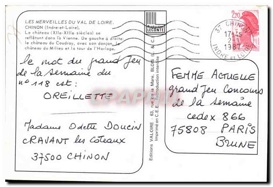 Chinon — Château du Coudray et tour de l'Horloge — Éditions C.E.E. — Reverso