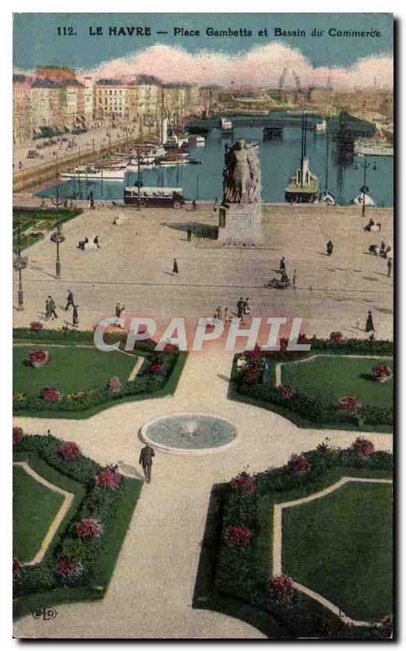 CPA Le Havre Place Gambetta et Bassin du Commerce