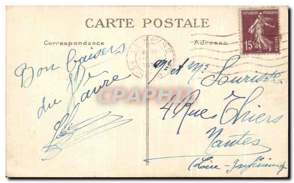 CPA Le Havre Place Gambetta et Bassin du Commerce — Rückseite