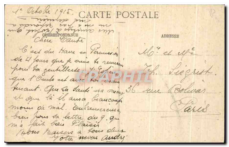 CPA Le Havre Vue generale vers le Port — Rückseite