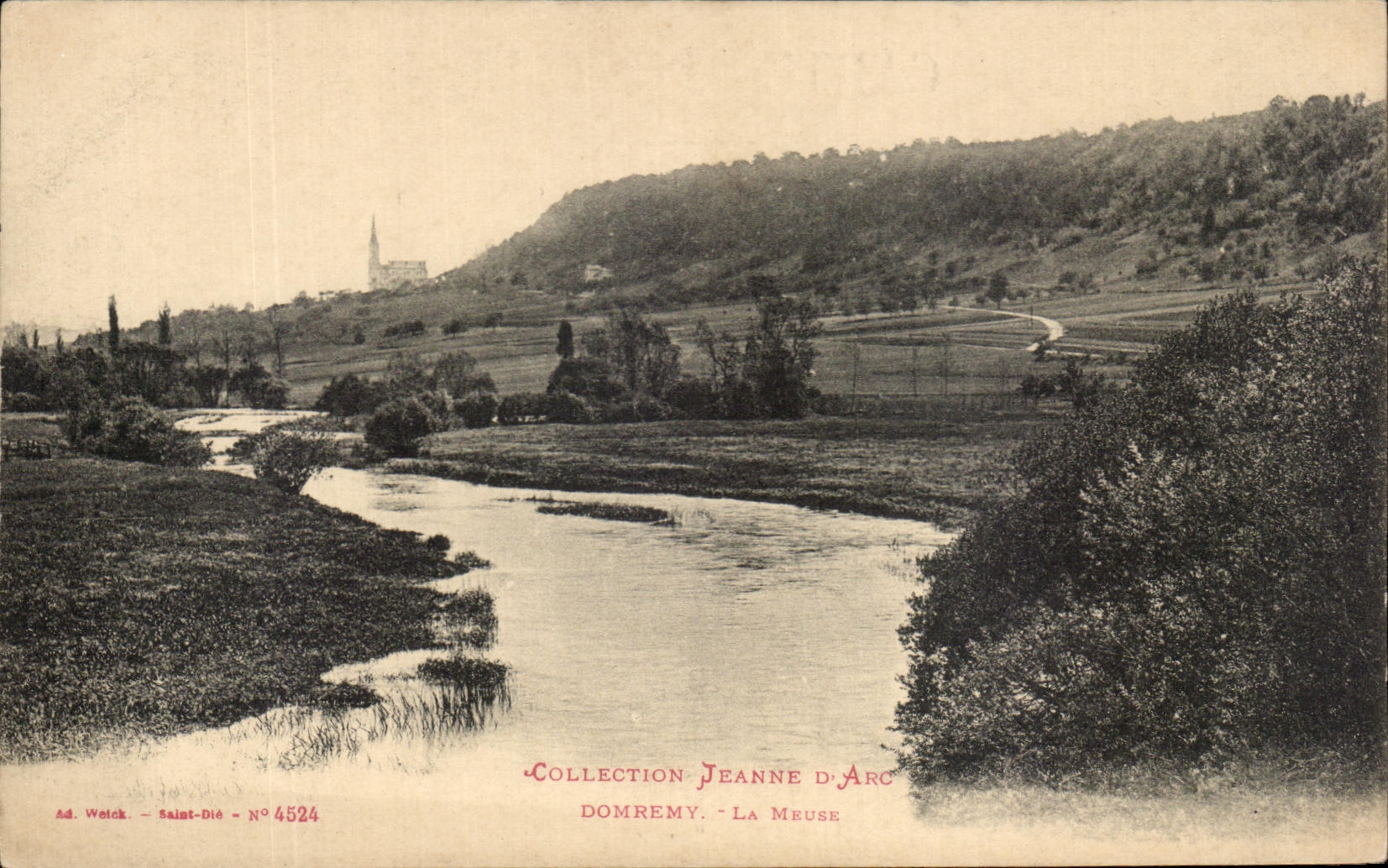 Dommery - La Meuse — vue du paysage avec église sur colline — Collection Jeanne d'Arc, Ad. Welch, N° 4524