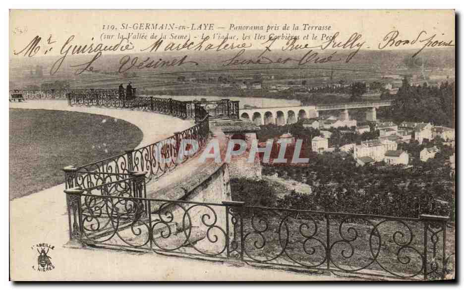 Si-GERMAIN-en-LAYE — Panorama pris de la Terrasse (sur la Vallée de la Seine) — Les Vignes, les Îles Corbières et le Pecq