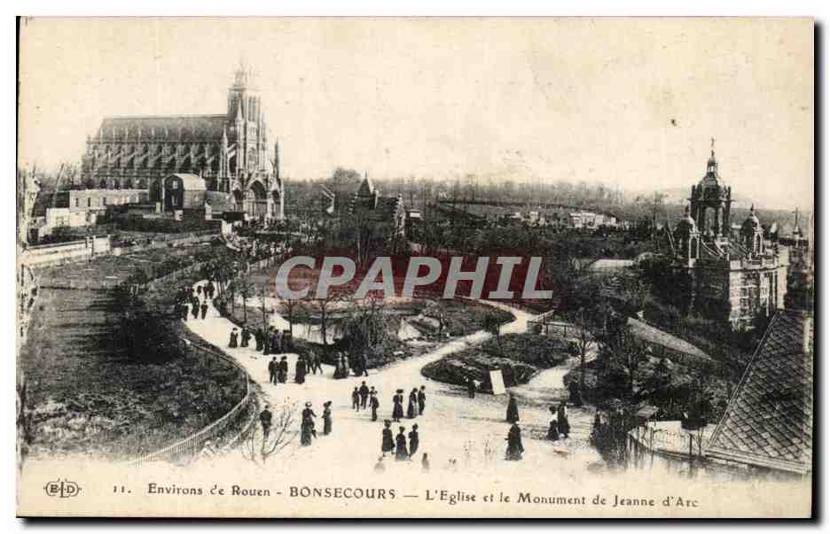 CPA Environs de Rouen Bonsecours L'Eglise et le Monument de Jeanne