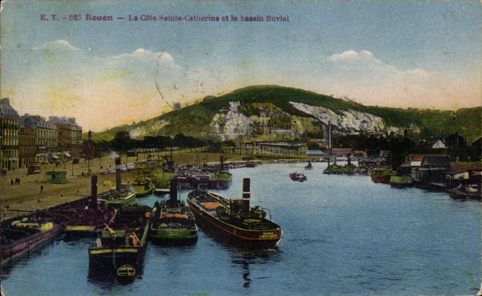 CPA Rouen la Cote Sainte catherine et le bassin fluvial Bateaux