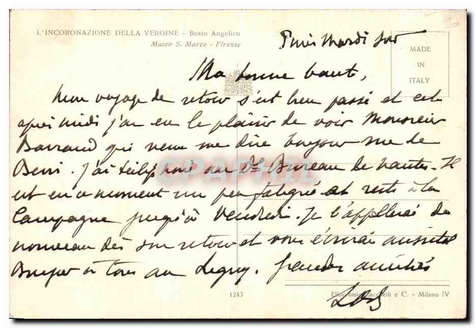 CPA L'incoronazione Della Veroine Beato Angelico Museo S Marco Firenze — Verso