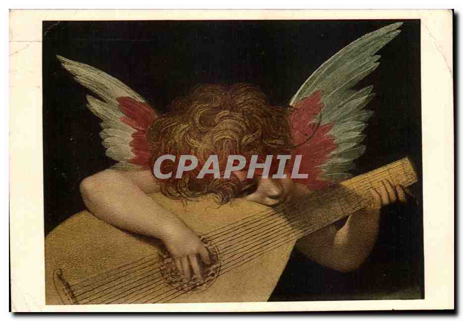 Vintage Postcard A Little Angel Playing the Lute by Rosso Fiorentino, Uffizi Gallery, Florence, Guitar