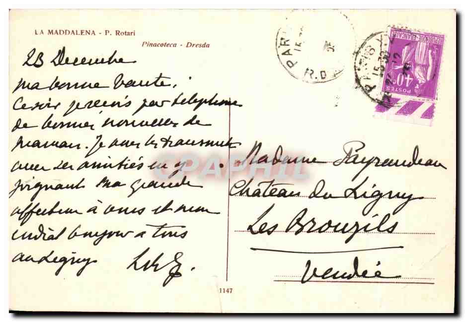 CPA La Maddalena Rotari Pinacoteca Dresda — Rückseite