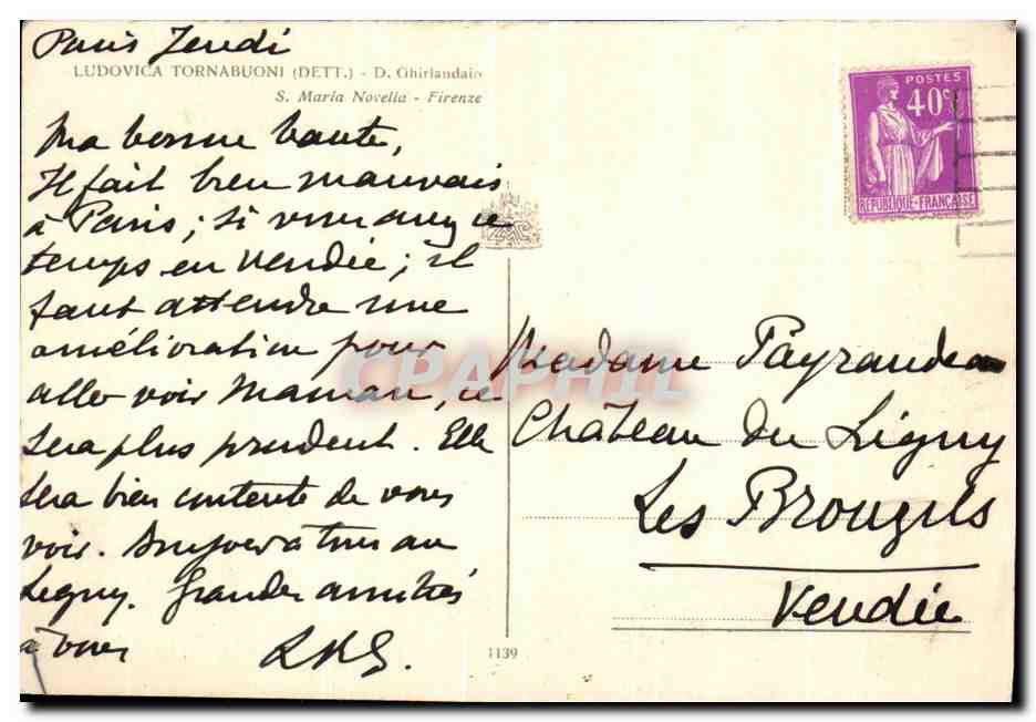 CPA Ludovica Tornabuoni S Maria Novella Firenze — Verso