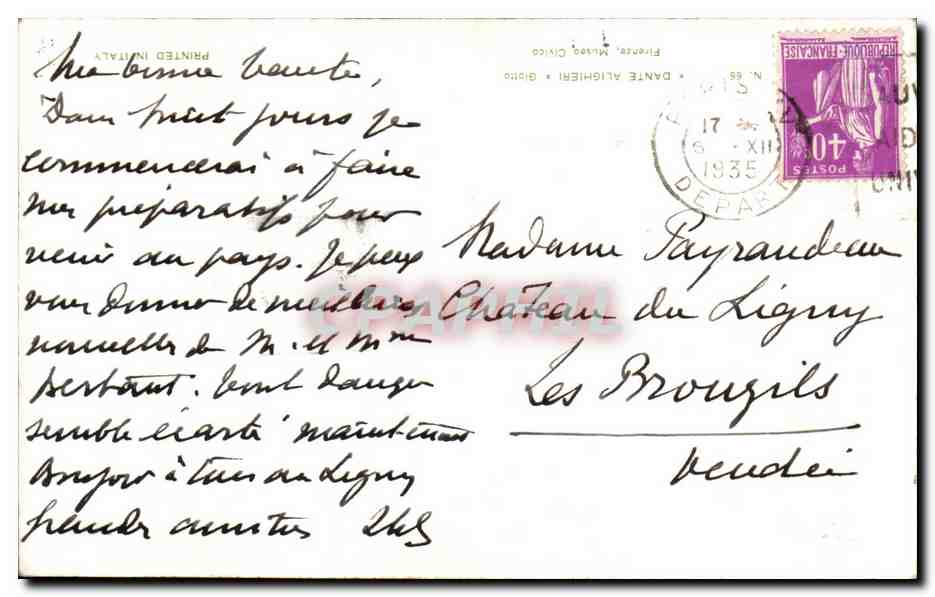 CPA Dante Alighieri Firenze Giotto — Verso