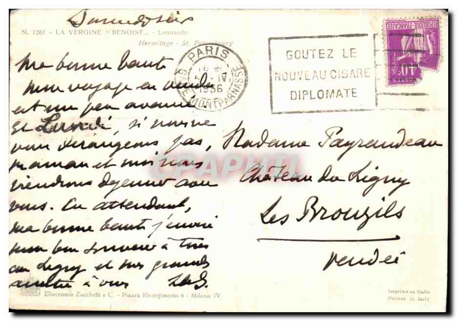 CPA La Vergine Benoist Leonardo Hermitage St Petersburg Russie — Verso