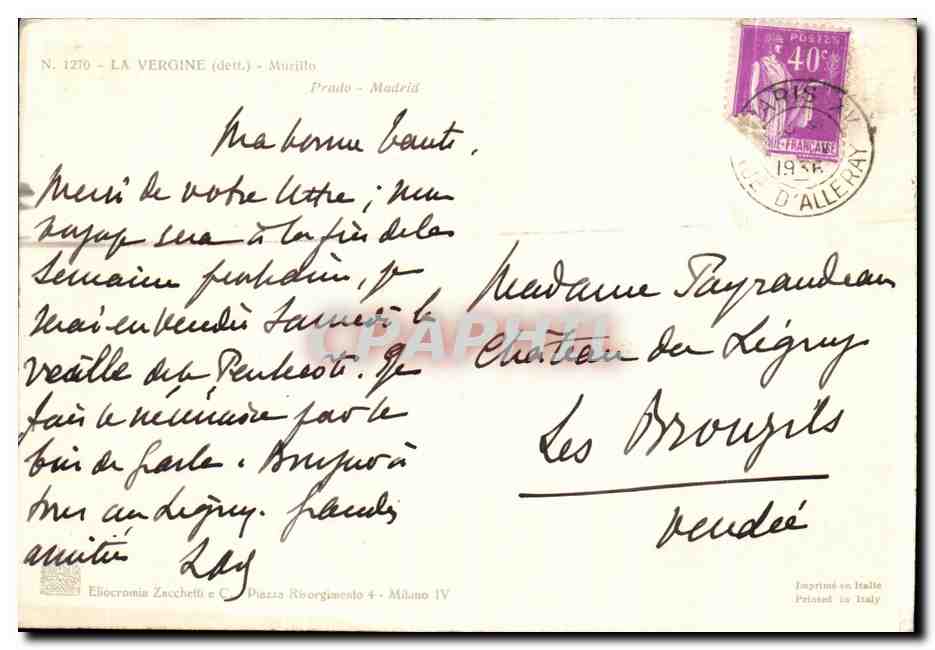 CPA La Vergine Murillo Prado Madrid — Verso