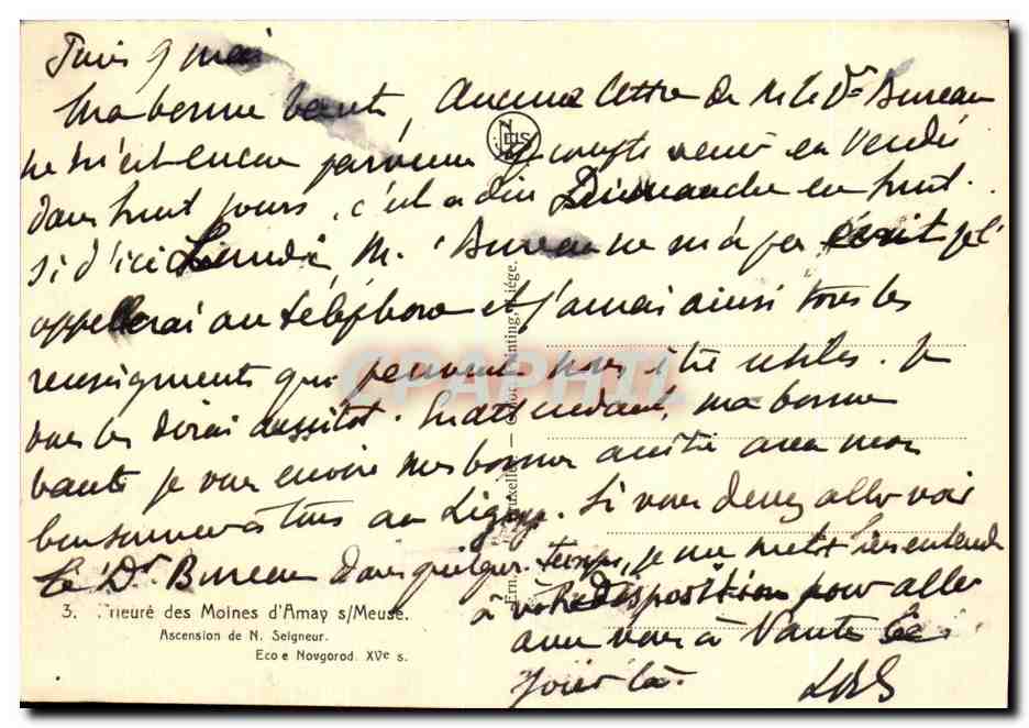 CPA Moines d'Amay Ascension de ND Seigneur  — Verso