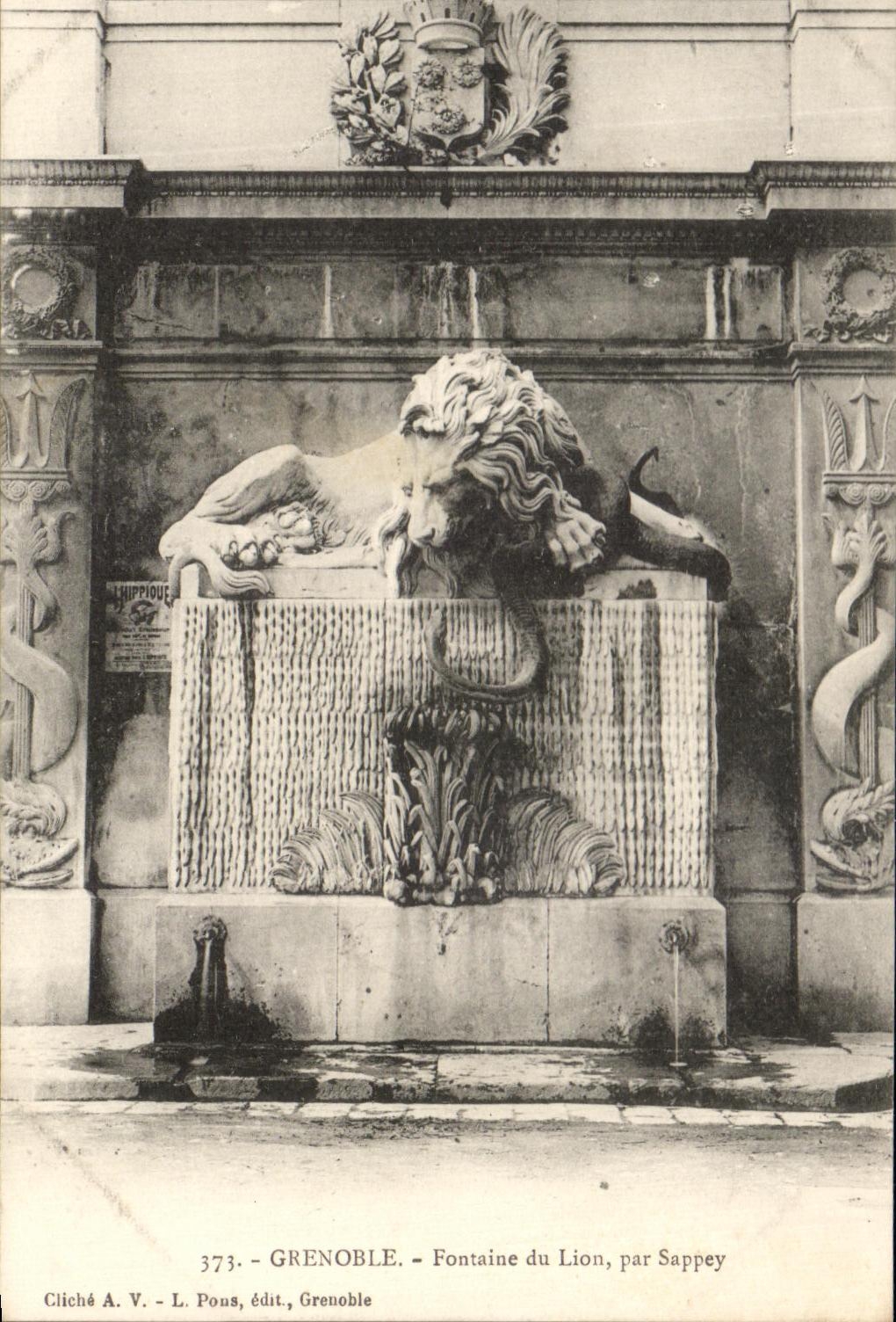 Grenoble - Fontaine du Lion, par Sappey — Cliché A.V., édit. L. Pons, n°373