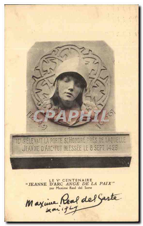 CPA Le Centenaire Jeanne D'Arc Ange De la Paix dedicace Maxime Real del Sarte Mai 1929