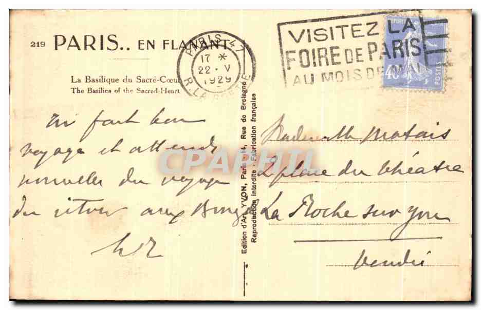 CPA Paris La basilique du Sacre Coeur Montmartre — Rückseite