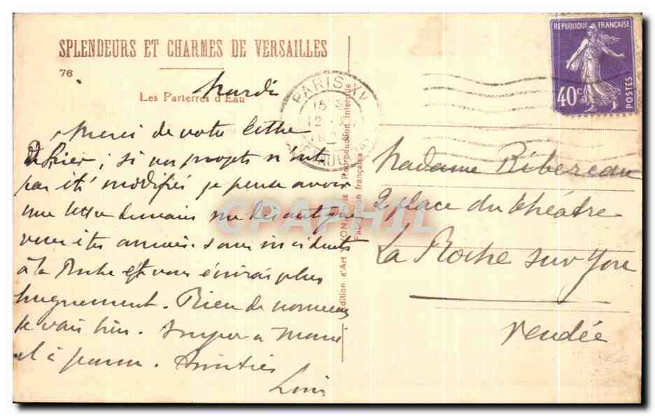 Les Parterres d'Eau — Versailles — édition Yvon — Verso