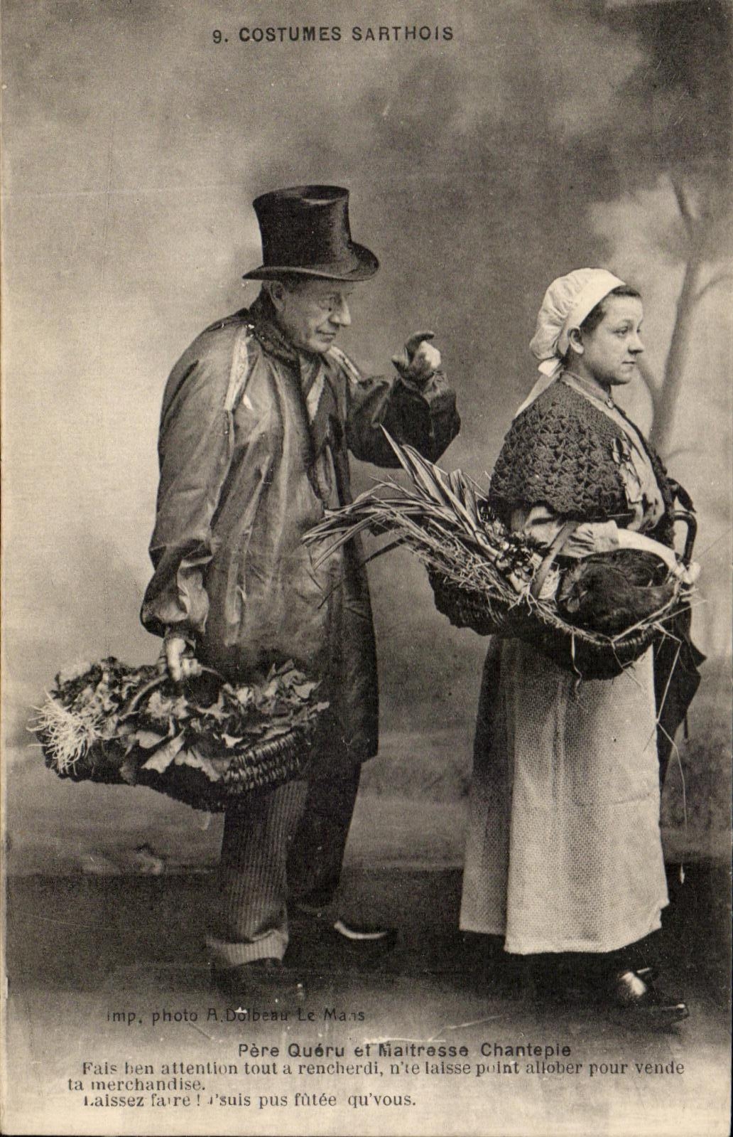 Costumes Sarthois — Père Quéréu et Maîtresse Chantepleie — imp. photo A. Dolbeau Le Mans