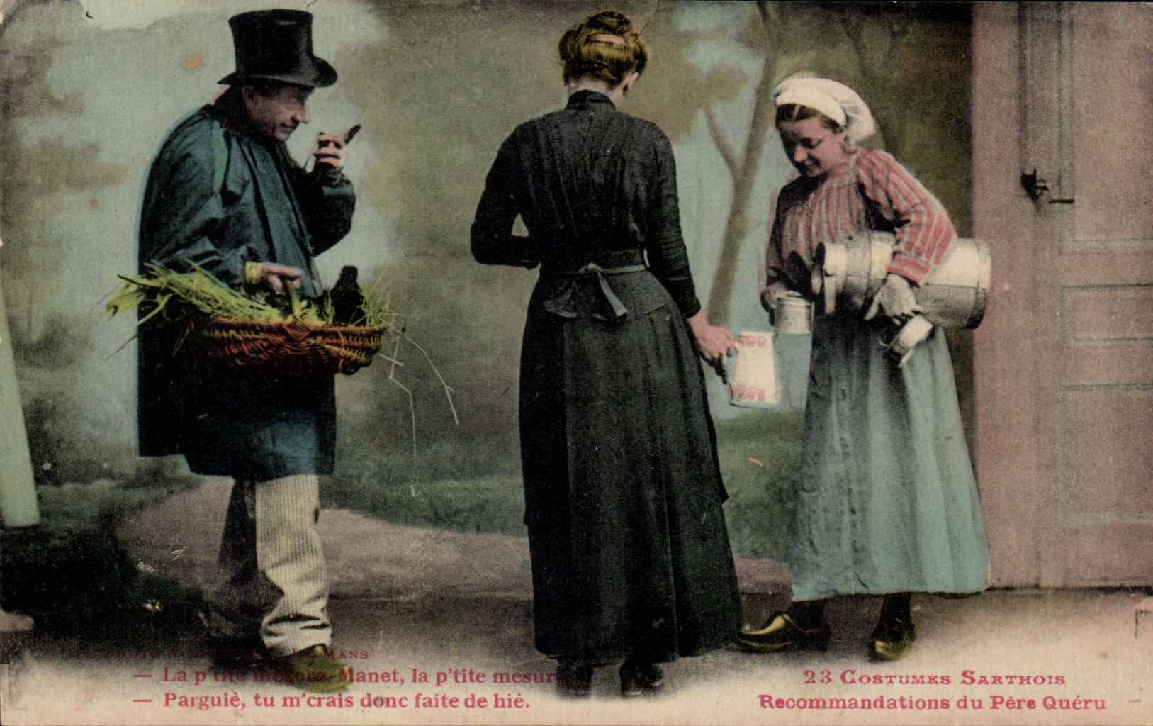 CPA Costumms Santmois Recommandations du pere Queru Folklore Costume Sarthe