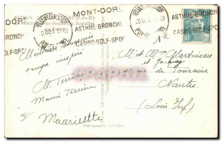 CPA Le Mont Dore Le teleferique au dessus des Aiguilles  — Verso