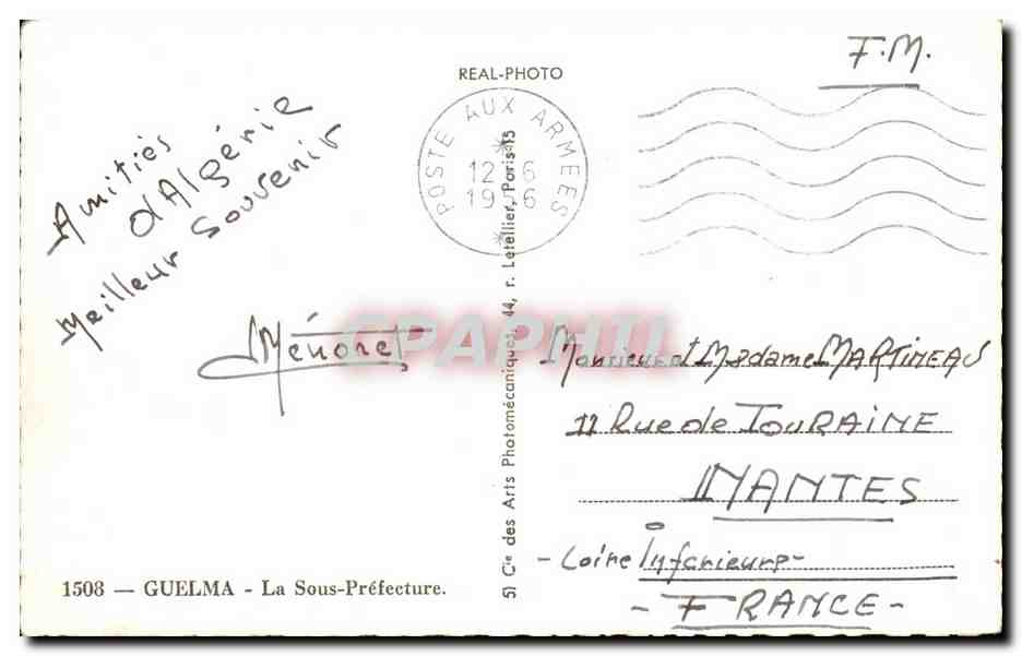 CPA Guelma La Sous Prefecture Algerie  — Rückseite