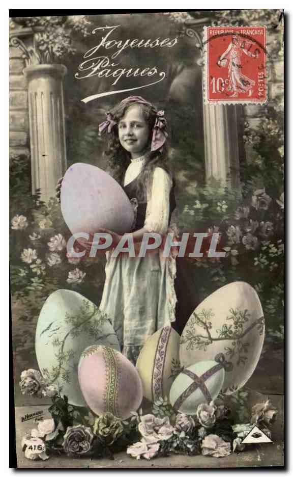 CPA Joyeuses Paques Enfant oeufs