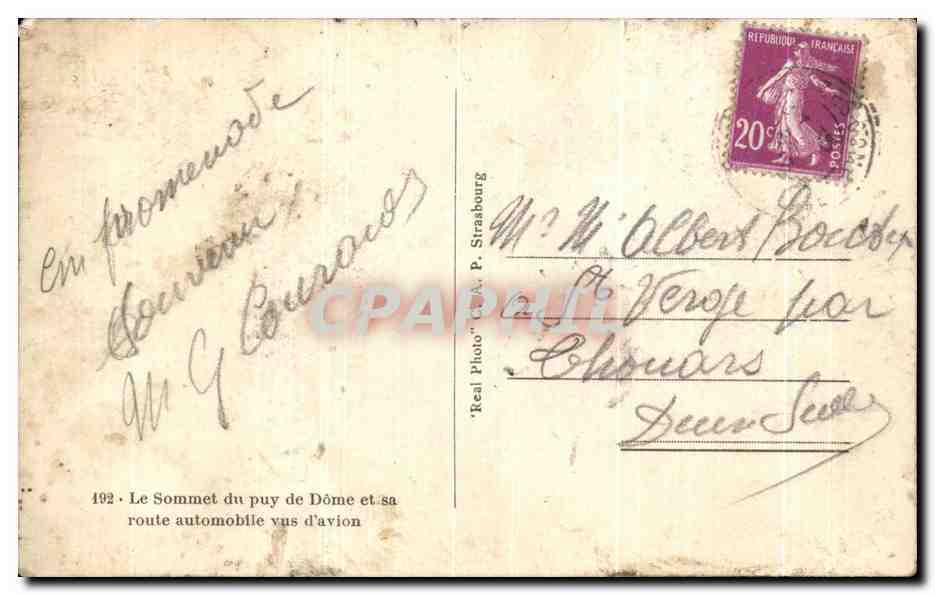 Sommet du puy de Dôme — vue aérienne — 'Real Photo' A. P. Strasbourg n°492 — Reverso