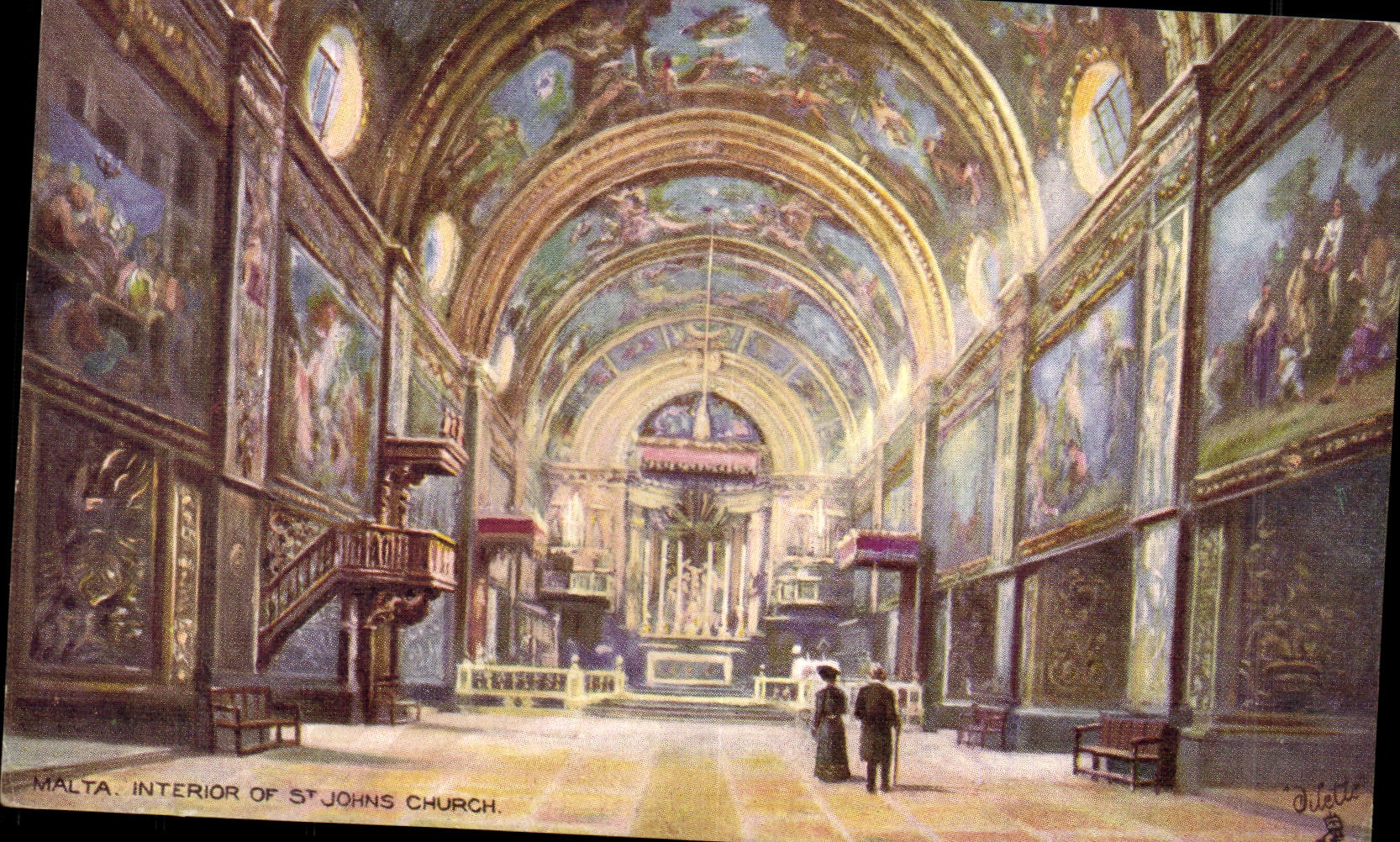 CPA Malta Interior of St Johns Church Malte