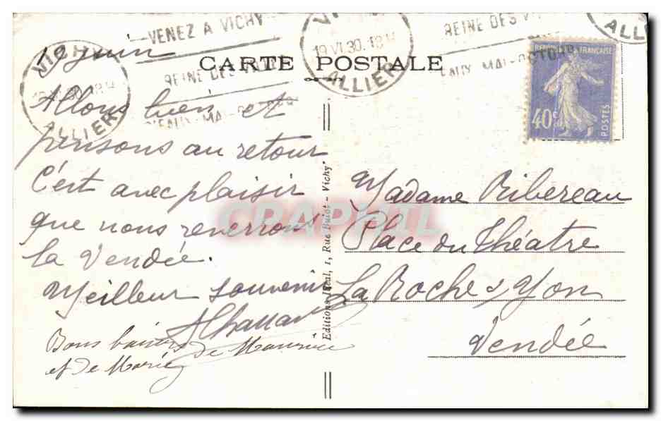 CPA Vichy Dans les Grands Parcs — Verso