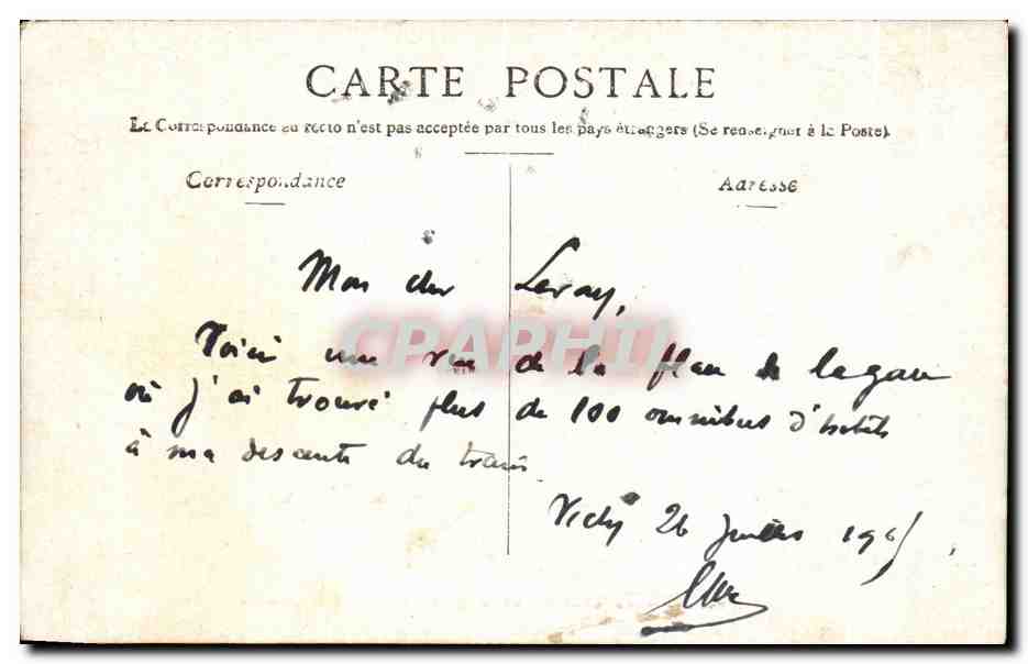 CPA Vichy La Gare Et La Statue — Verso