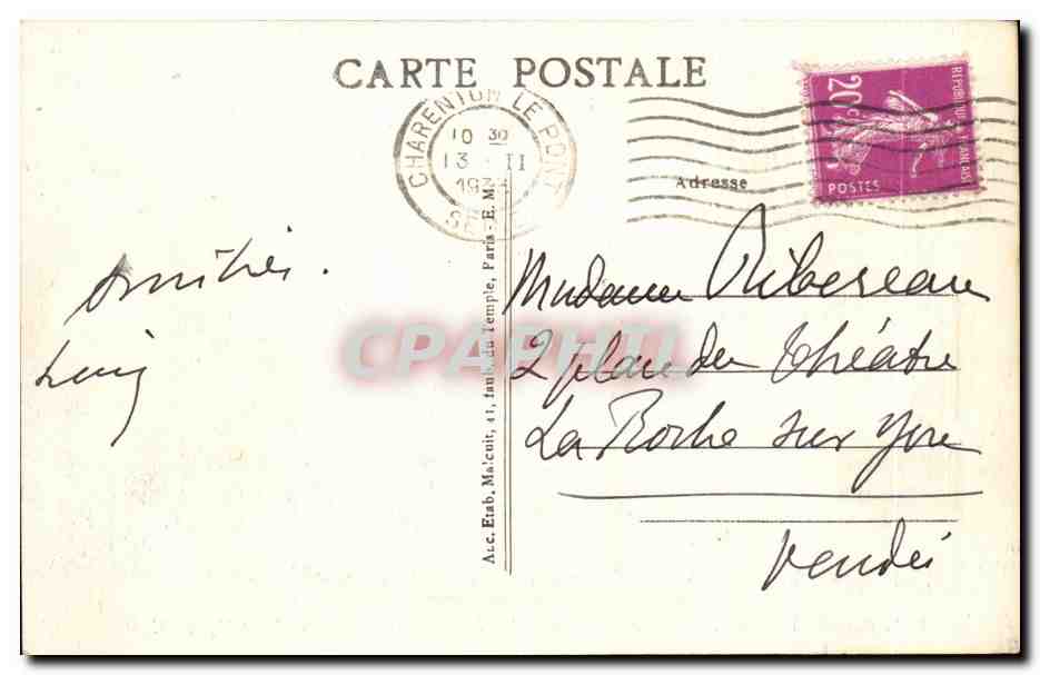 Bois de VINCENNES — Route des Batteries — Cascades et Pont Rustique — E.M. n°1019 — Rückseite