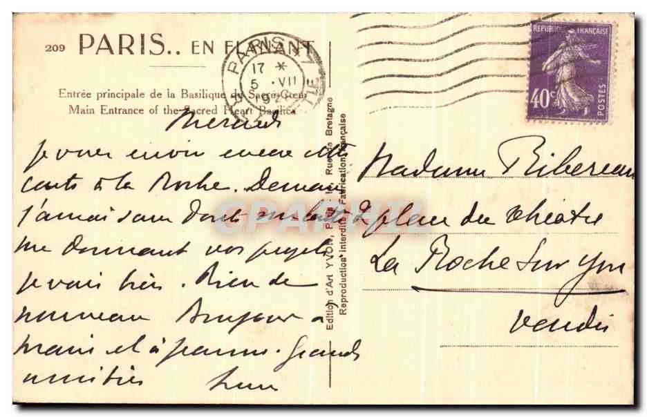 CPA Paris En Flanant Entree Principale De La Basilique Du Sacre Coeur Montmartre — Rückseite