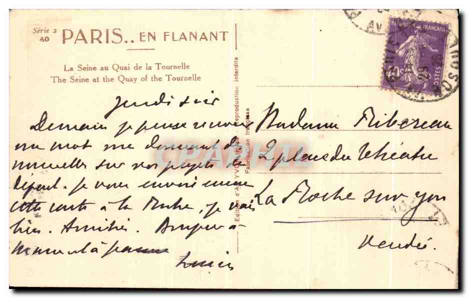 CPA Paris En Flanant La Seine au Quai de La Tournelle Peniche  — Verso
