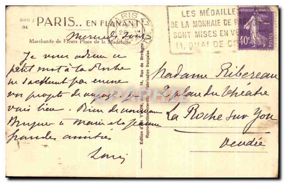 CPA Paris En Flanant Marchande De Fleurs Place De La Madeleine — Rückseite