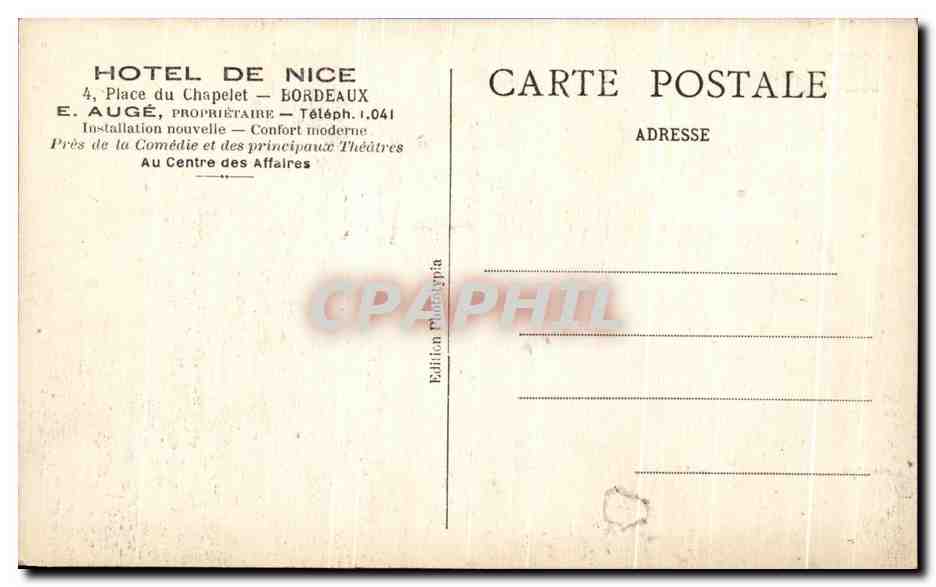 CPA Hotel De Nice a Place du Chapelet Bordeaux — Rückseite