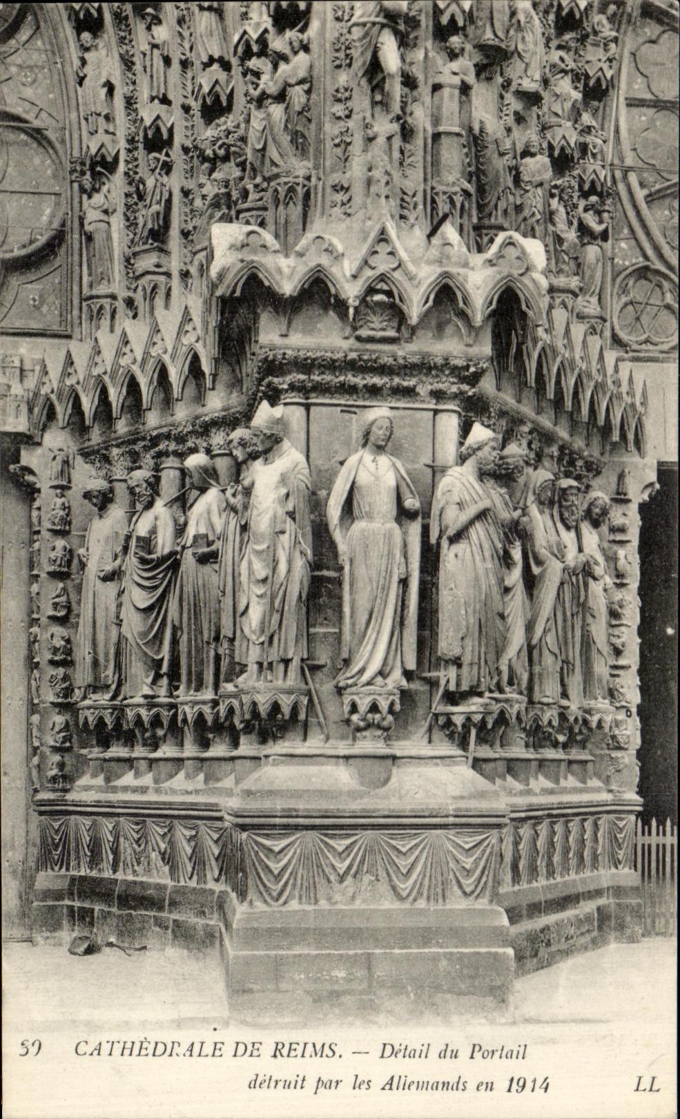 Cathedral of Reims — Detail of the Portal destroyed by the Germans in 1914 — LL