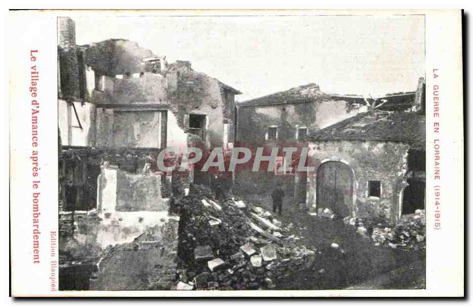 Le village d'Amanance après le bombardement — La Guerre en Lorraine (1914-1915) — Édition Blaupied