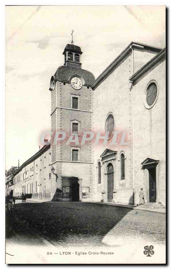 LYON - Église Croix-Rousse — vue de l'édifice avec son clocher à horloge — éditeur T. L. (n° 94)