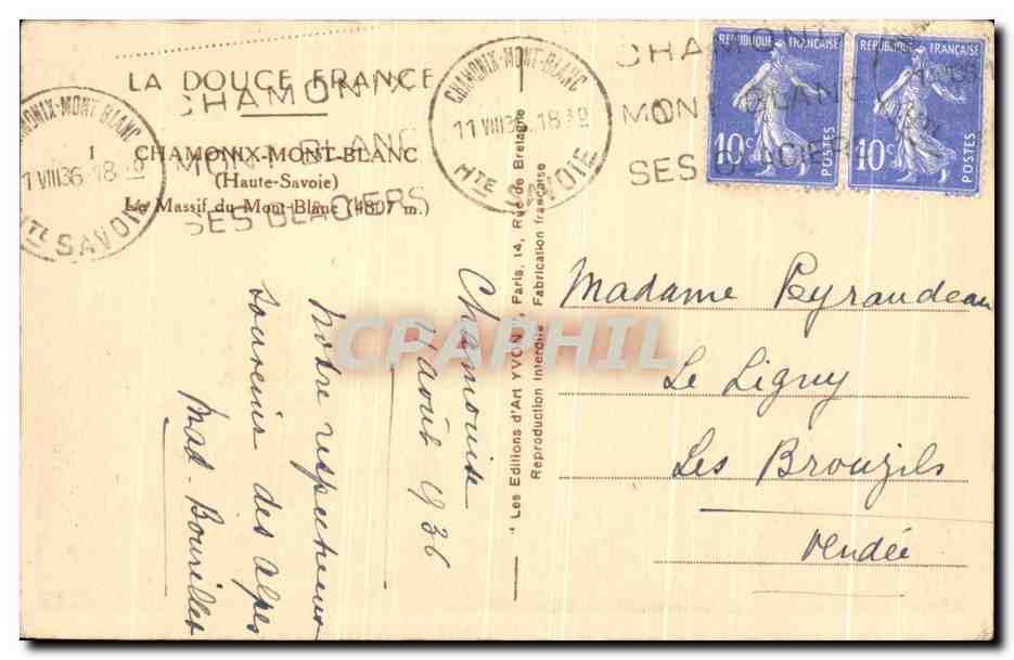 CPA La Douce France Chamonix Mont Blanc — Verso