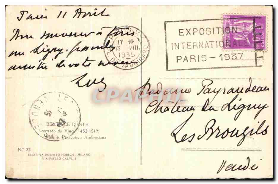 CPA Beatrice d'Este Leonard de Vinci  — Verso