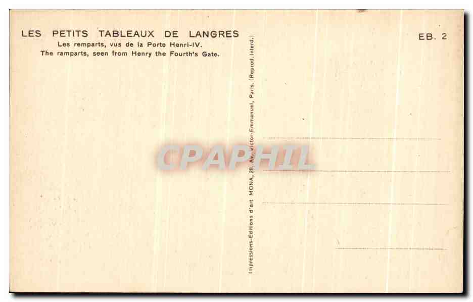 Les remparts de Langres — vus de la Porte Henri-IV — éditeur MONA, série EB.2 — Reverso