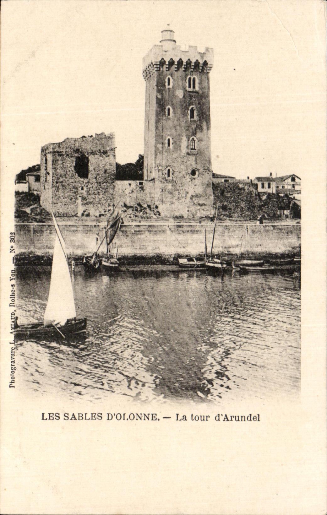 Tarjeta postal antigua Les Sables D'Olonne la torre de Arundel Barco