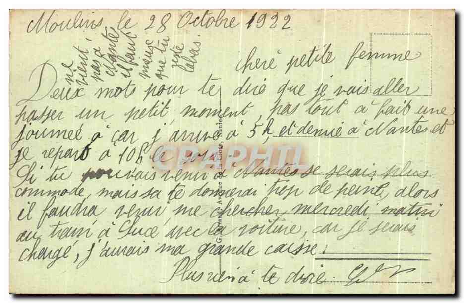 CPA Moulins La Place du Theatre — Verso